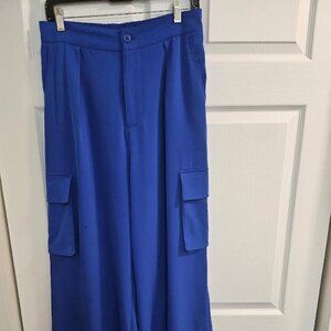 PAPERMOON. Comfortable. Blue. Relaxed Fit. Flap Pockets. Wide Leg Size: Large